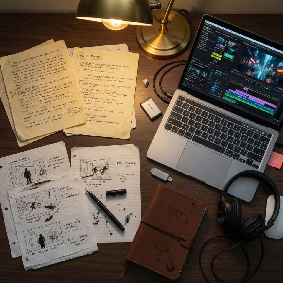 A story-first workflow directed end to end: writing, research, scripting, AI visual development, voice generation, editing, grading, and final assembly